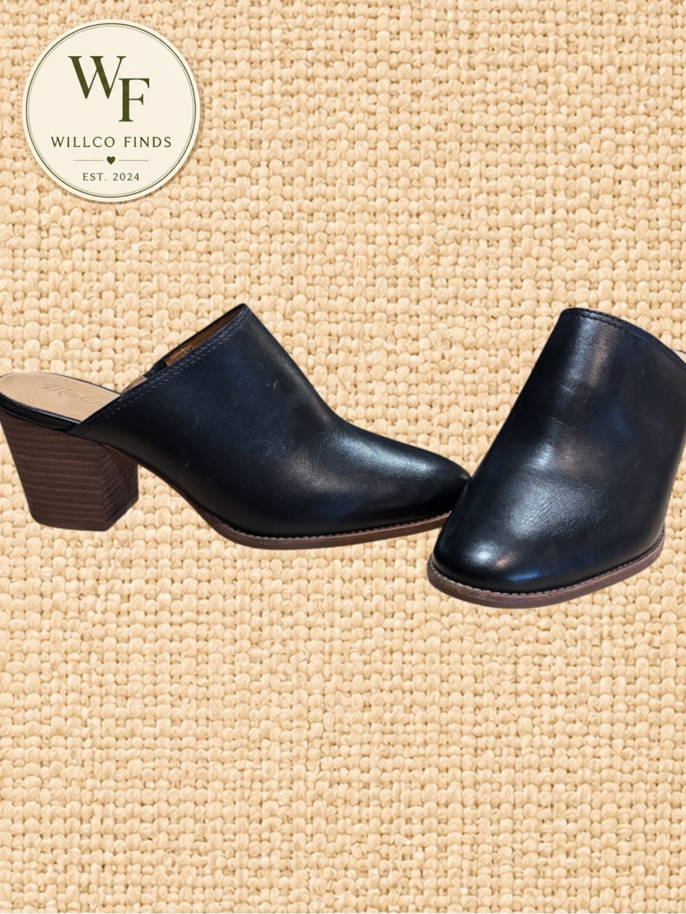 Madewell Black Leather Heeled Mules Womenโs 8.5 Block Heel Slip On Shoes